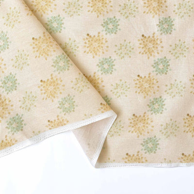 Printed Cotton Linen Fabric Cut Piece (CUT PIECE) Dusty Yellow & Green Abstract Floral Printed Pure Cotton Linen Fabric (Width 44 Inches)
