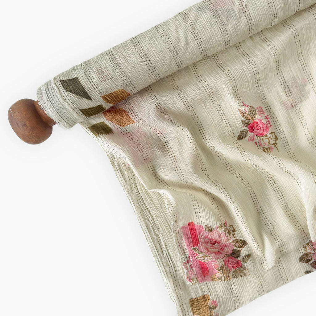 Printed Mul Chanderi Crush Fabric Fabric Antique White Mul Chanderi Crush Fabric