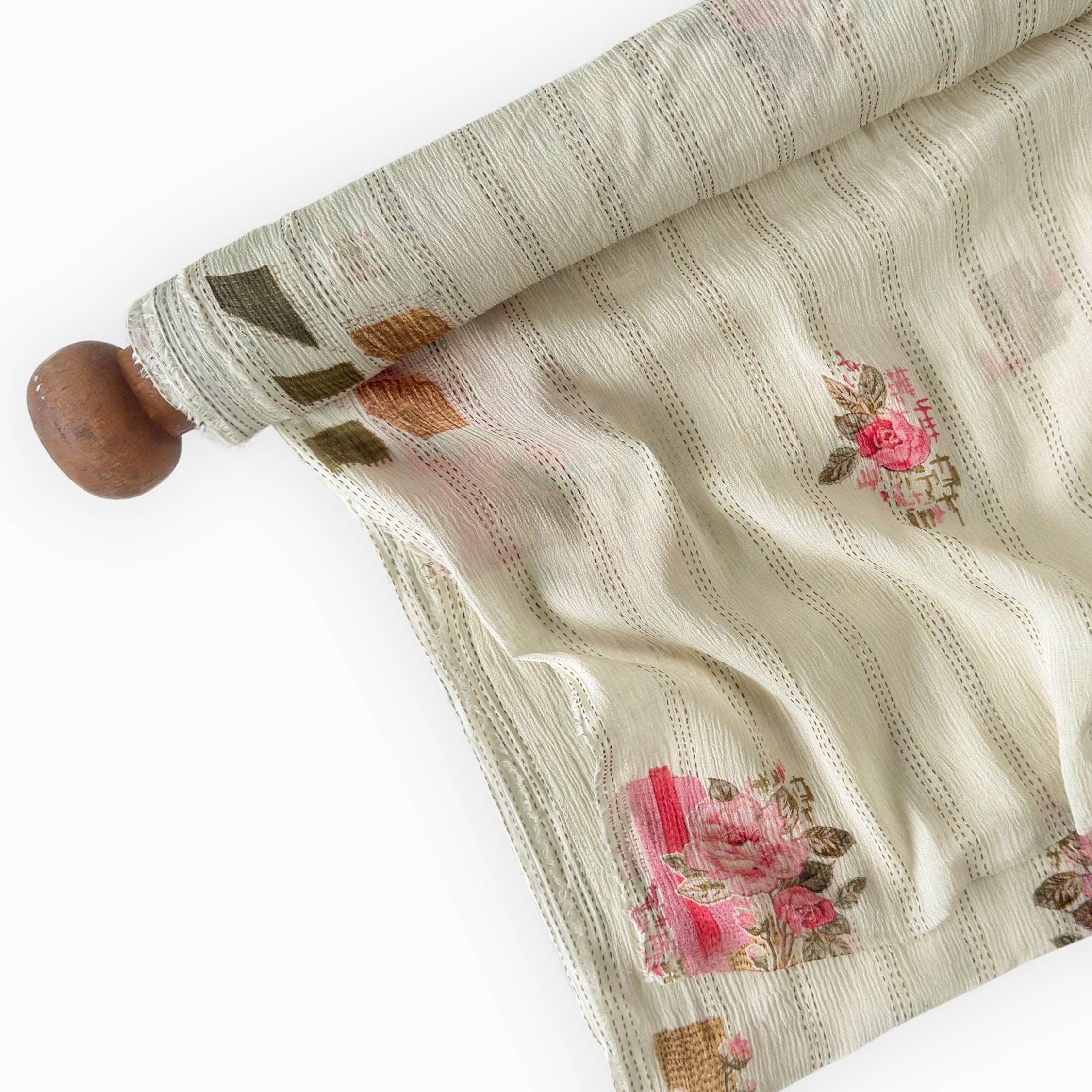 Printed Mul Chanderi Crush Fabric Fabric Antique White Mul Chanderi Crush Fabric