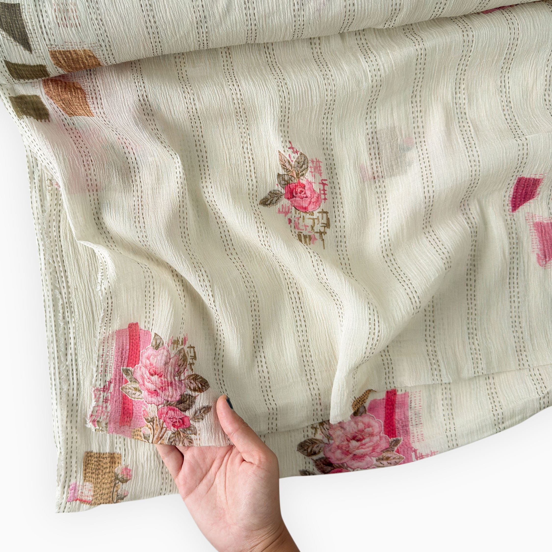 Printed Mul Chanderi Crush Fabric Fabric Antique White Mul Chanderi Crush Fabric