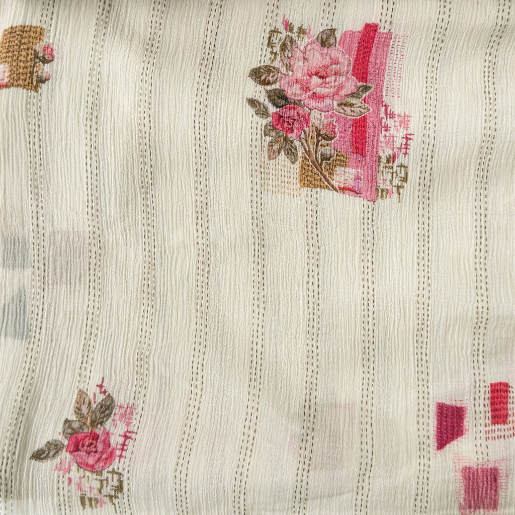 Printed Mul Chanderi Crush Fabric Fabric Antique White Mul Chanderi Crush Fabric