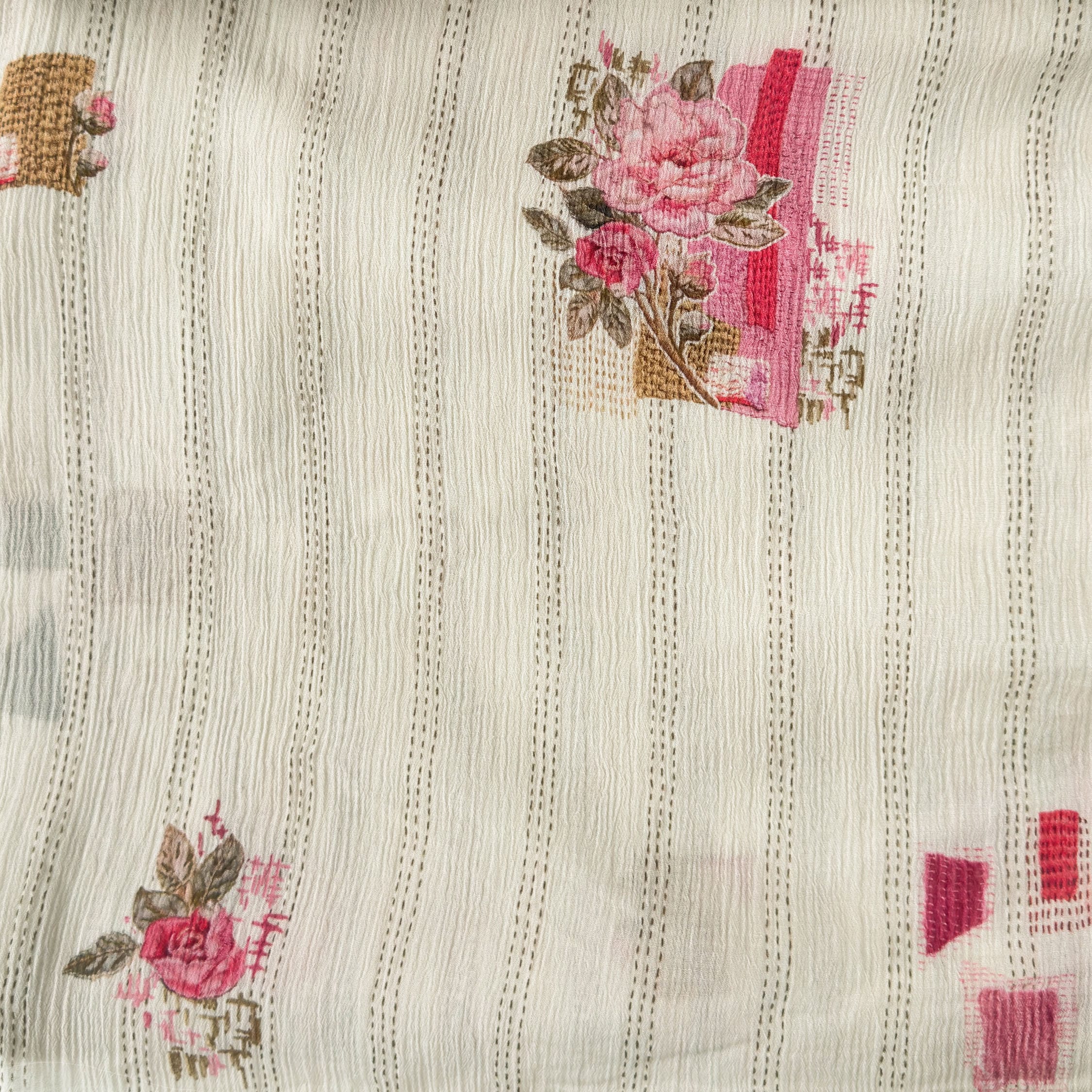 Printed Mul Chanderi Crush Fabric Fabric Antique White Mul Chanderi Crush Fabric
