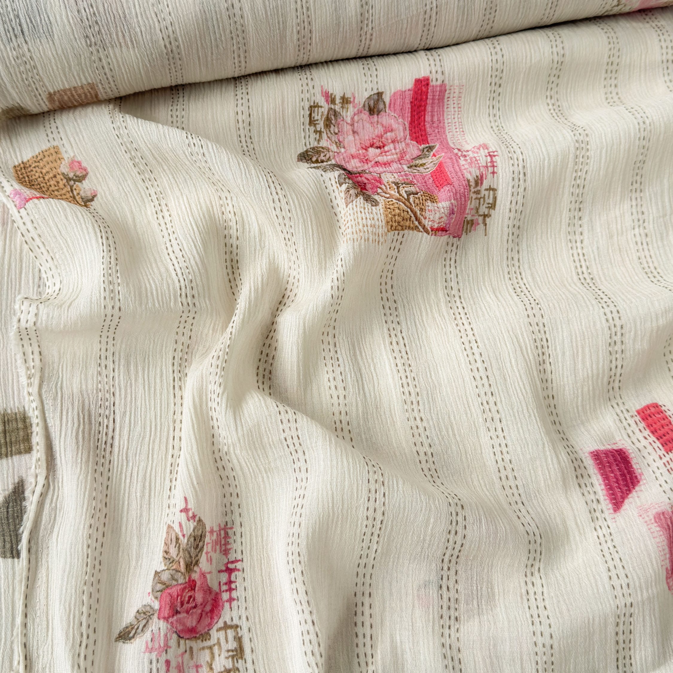 Printed Mul Chanderi Crush Fabric Fabric Antique White Mul Chanderi Crush Fabric