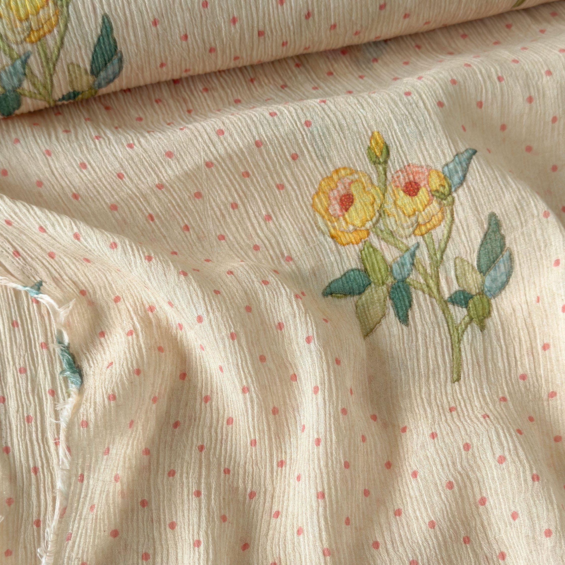 Printed Mul Chanderi Crush Fabric Fabric Light Peach Mul Chanderi Crush Fabric