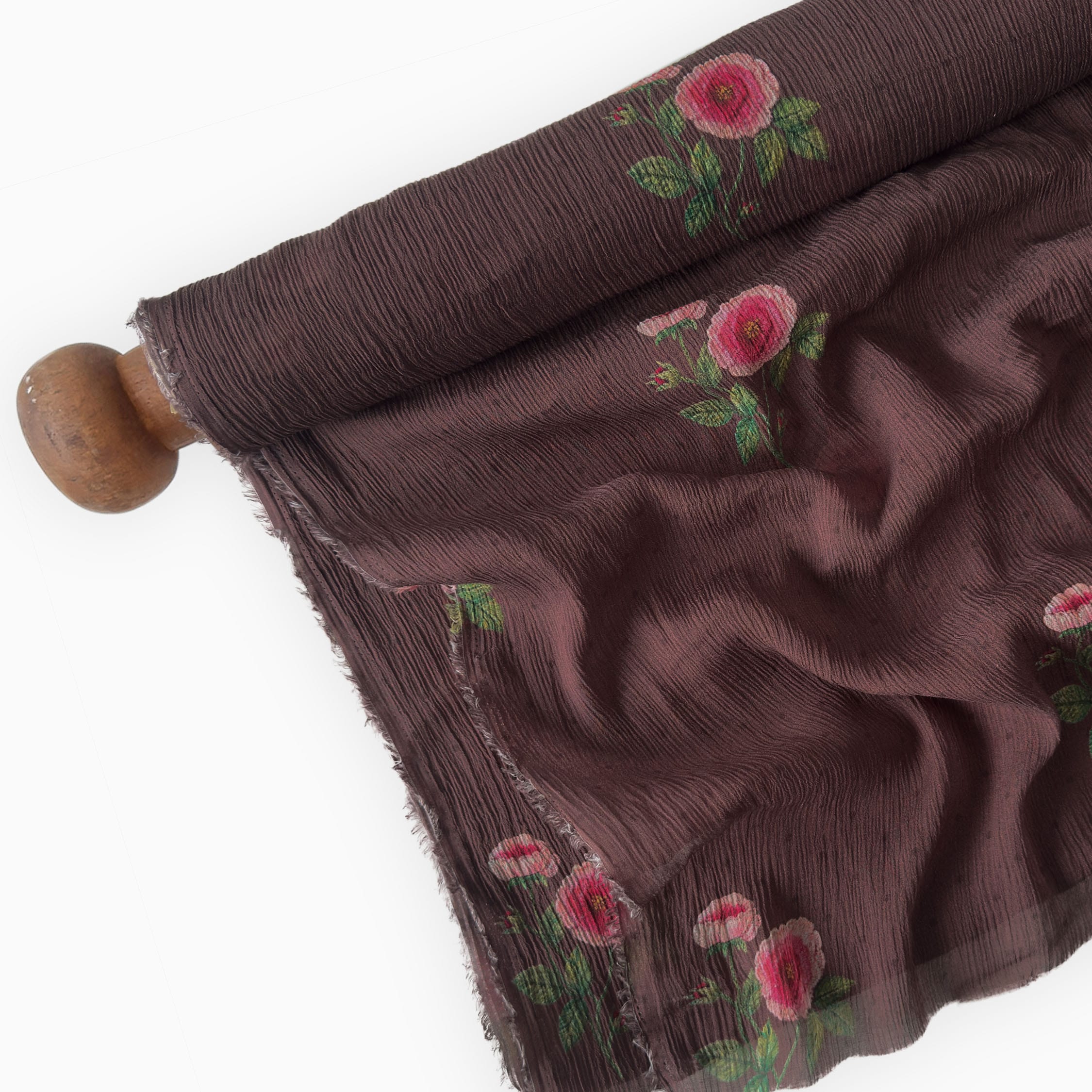 Printed Mul Chanderi Crush Fabric Fabric Rose Brown Mul Chanderi Crush Fabric