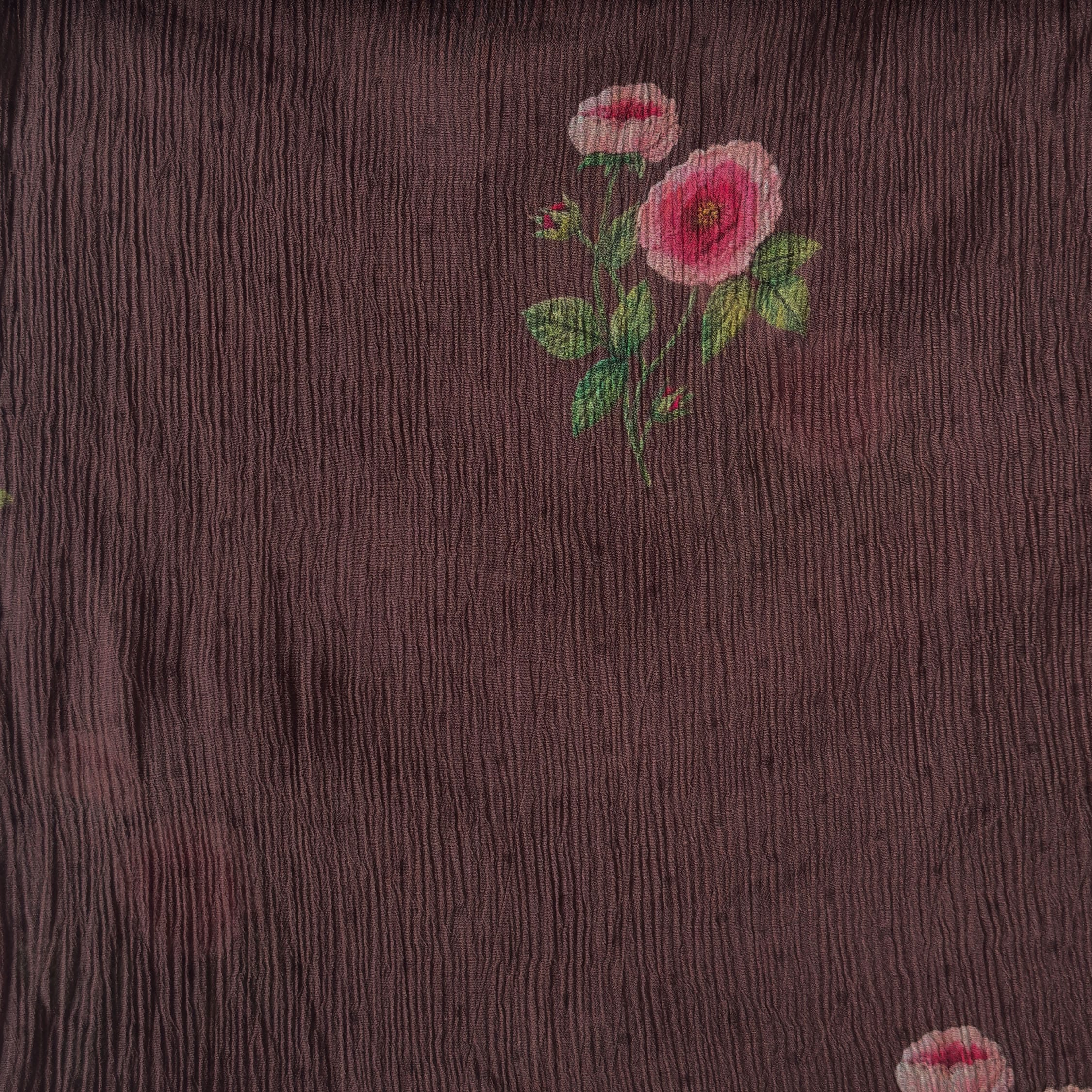 Printed Mul Chanderi Crush Fabric Fabric Rose Brown Mul Chanderi Crush Fabric