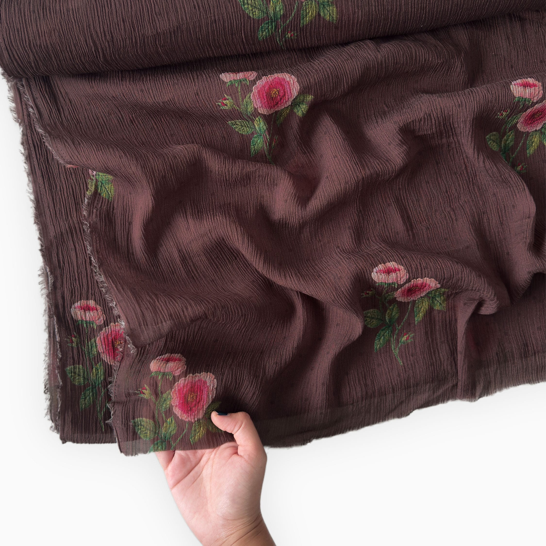 Printed Mul Chanderi Crush Fabric Fabric Rose Brown Mul Chanderi Crush Fabric
