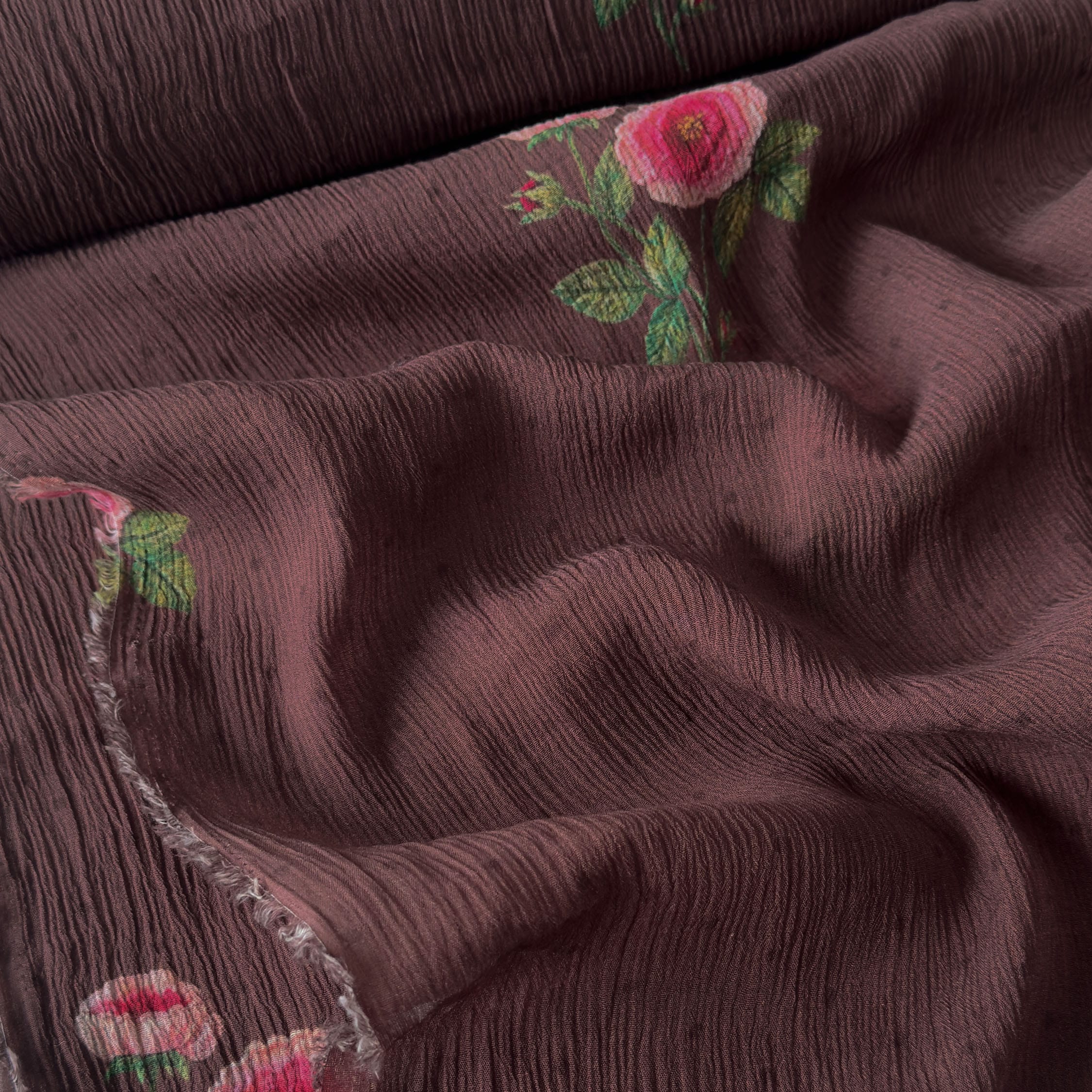 Printed Mul Chanderi Crush Fabric Fabric Rose Brown Mul Chanderi Crush Fabric