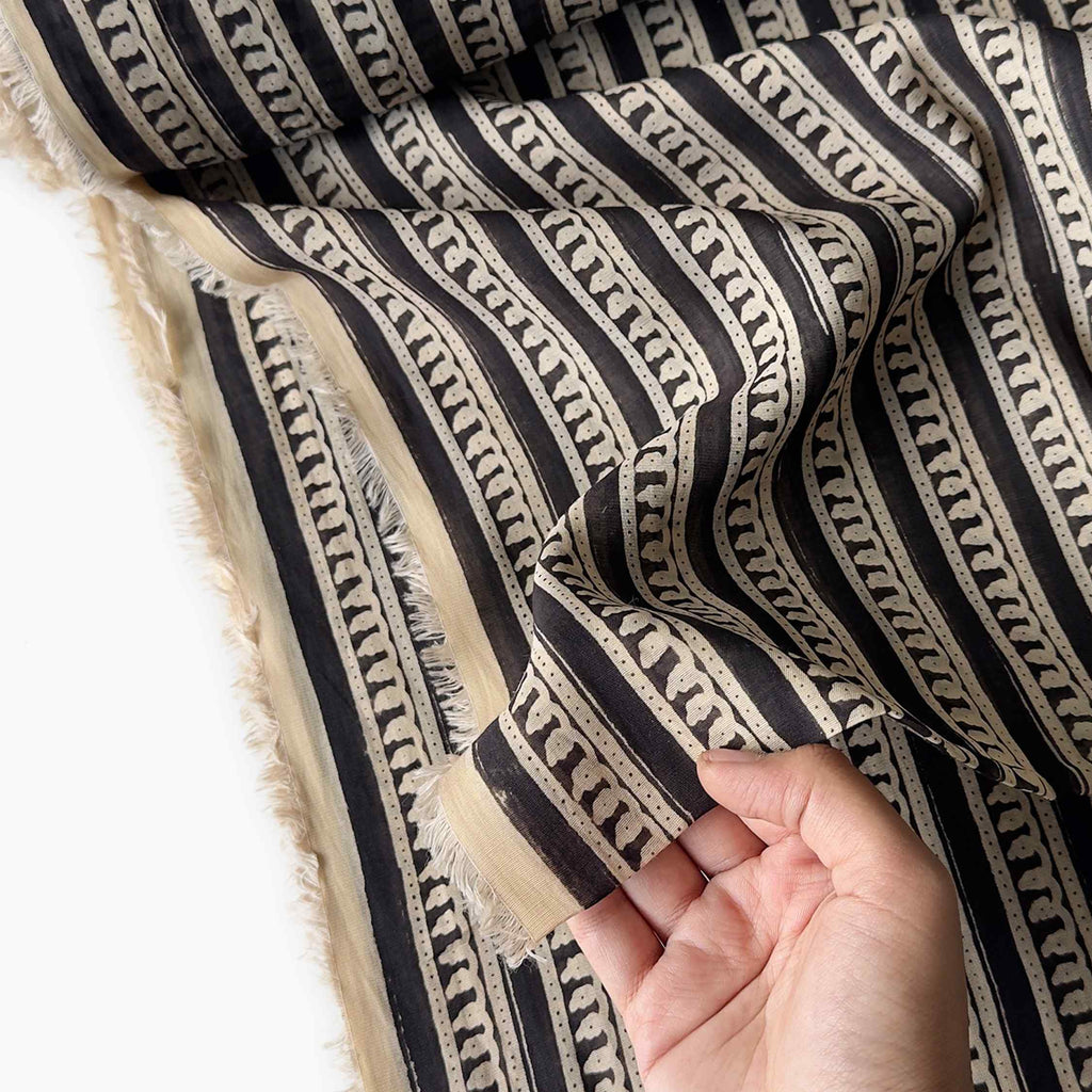 Printed Mul Chanderi Fabric Fabric Black & Beige Mul Chanderi Fabric