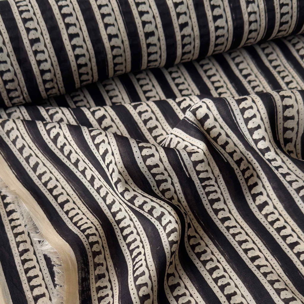 Printed Mul Chanderi Fabric Fabric Black & Beige Mul Chanderi Fabric