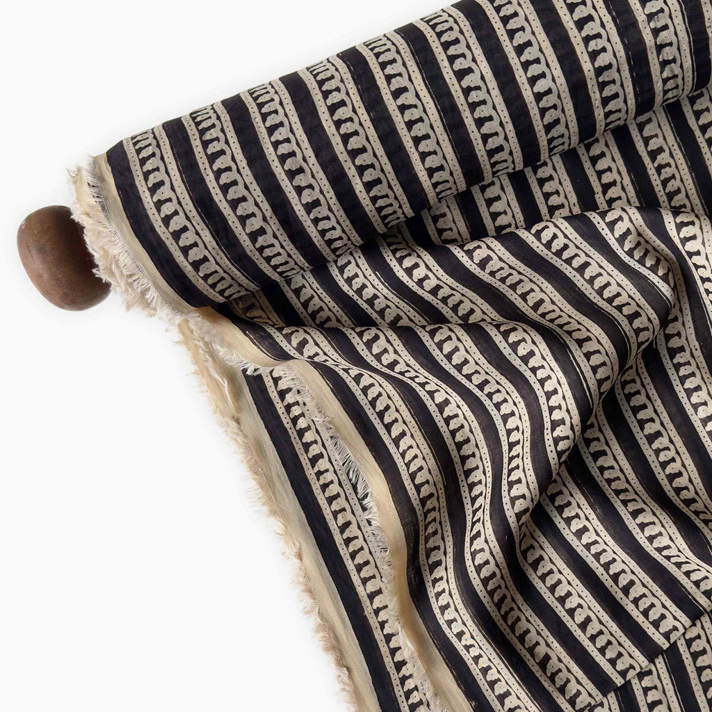 Printed Mul Chanderi Fabric Fabric Black & Beige Mul Chanderi Fabric