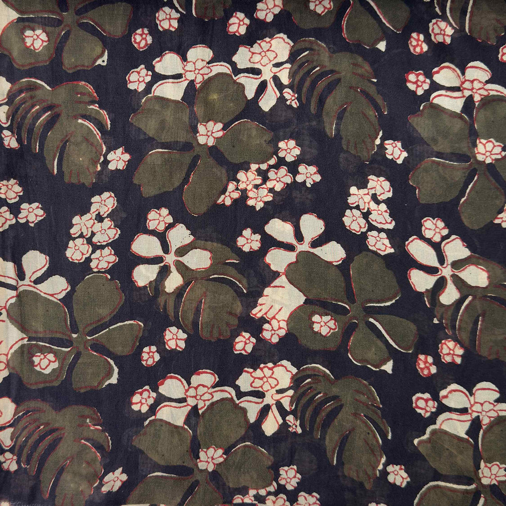 Printed Mul Chanderi Fabric Fabric Black & Olive Green Mul Chanderi Fabric