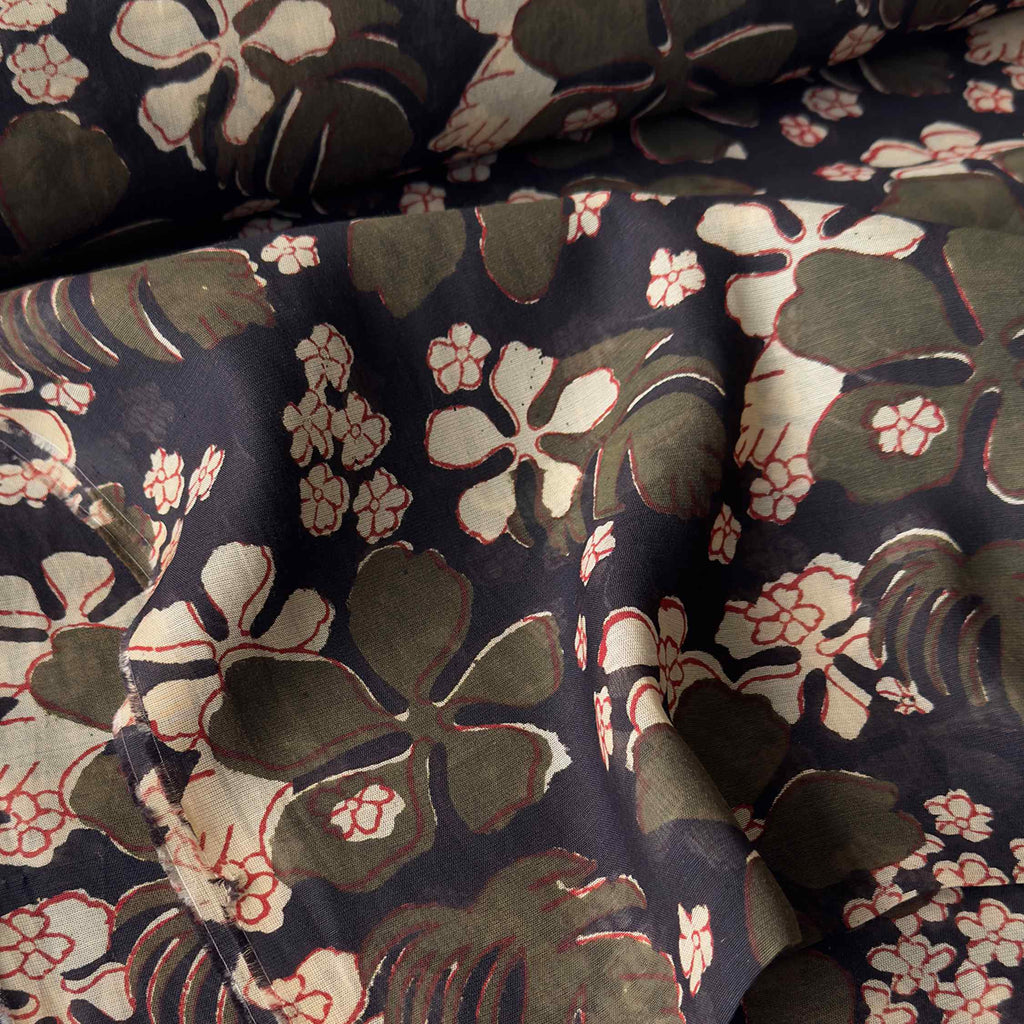 Printed Mul Chanderi Fabric Fabric Black & Olive Green Mul Chanderi Fabric