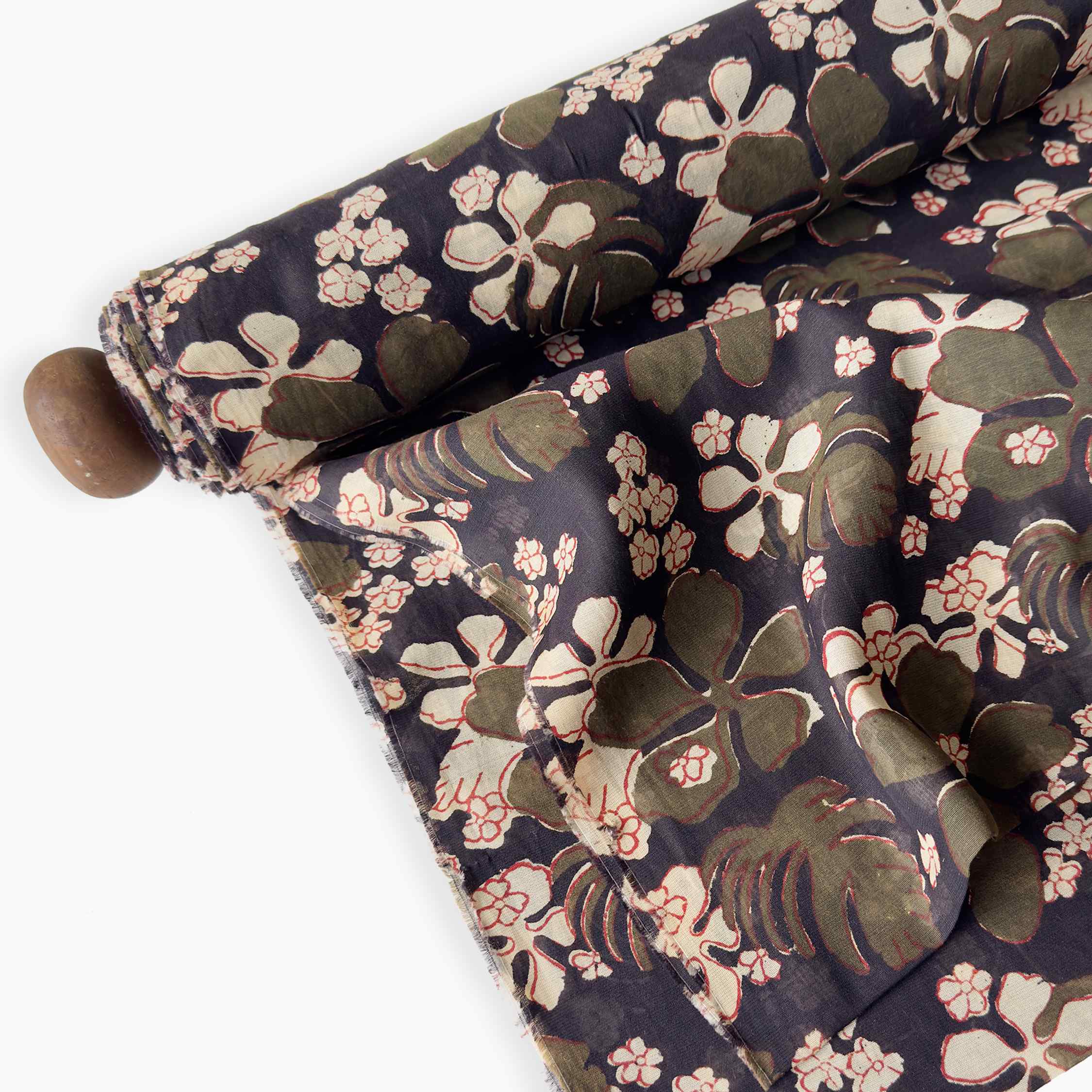 Printed Mul Chanderi Fabric Fabric Black & Olive Green Mul Chanderi Fabric