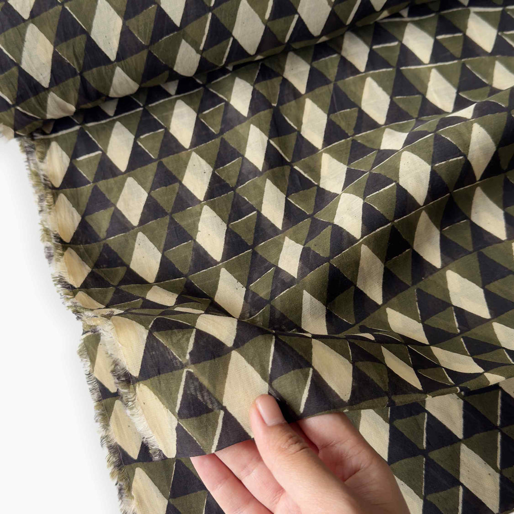 Printed Mul Chanderi Fabric Fabric Black & Olive Green Mul Chanderi Fabric