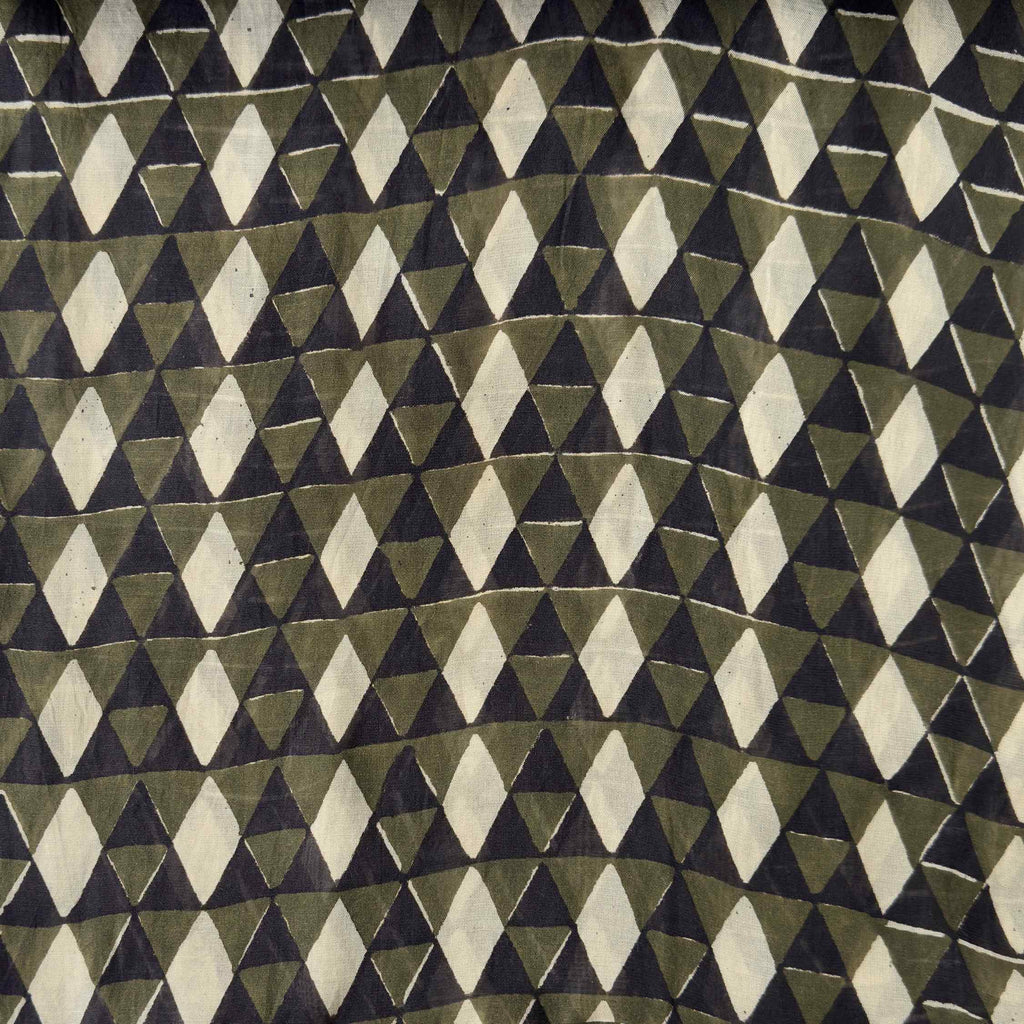 Printed Mul Chanderi Fabric Fabric Black & Olive Green Mul Chanderi Fabric