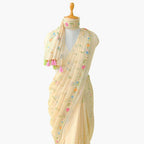 Printed Mul Chanderi Saree Saree Beige Color Drapes of Mul Floral Printed & Embroidered Pure Mul Chanderi Saree With Unstitched Blouse Piece