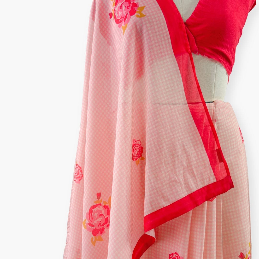 Printed Mul Chanderi Saree Saree Blush Pink Drapes of Mul Roses & Petals Printed Pure Mul Chanderi Saree With Unstitched Blouse Piece