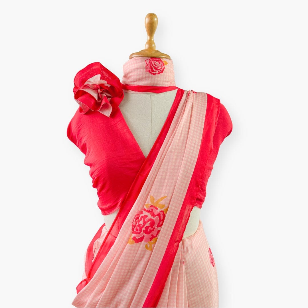 Printed Mul Chanderi Saree Saree Blush Pink Drapes of Mul Roses & Petals Printed Pure Mul Chanderi Saree With Unstitched Blouse Piece