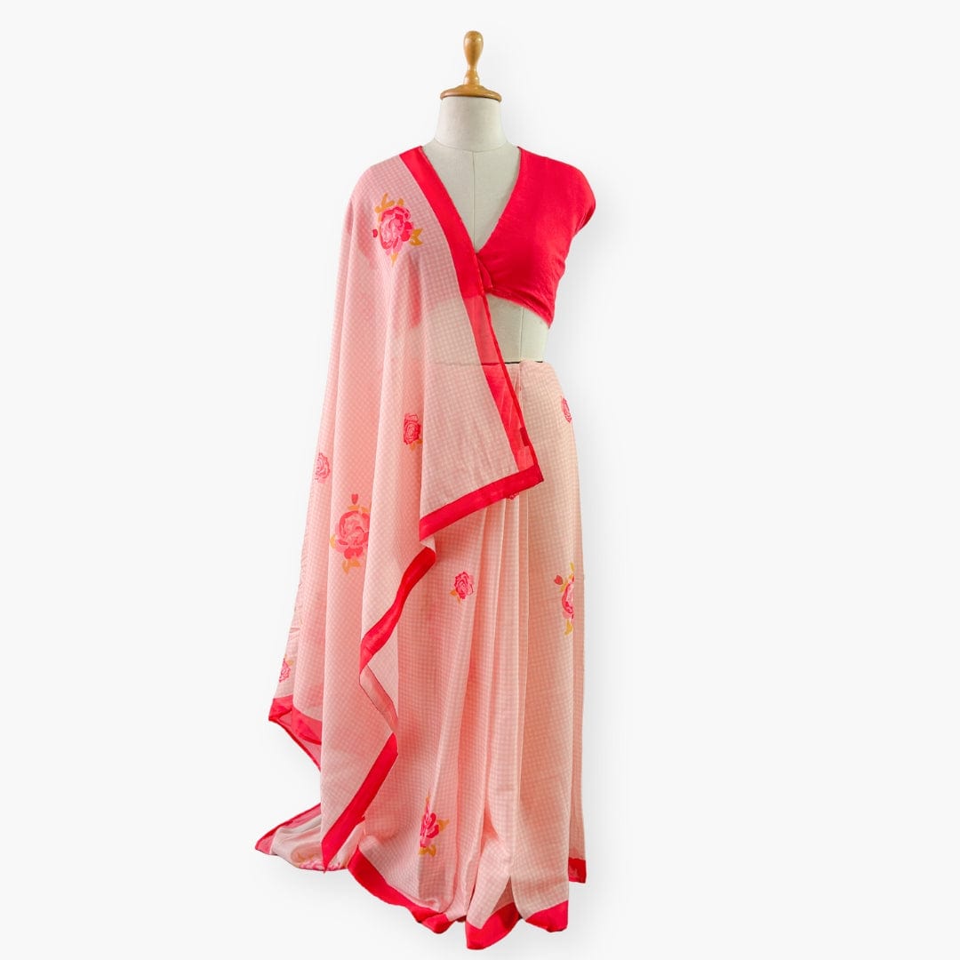 Printed Mul Chanderi Saree Saree Blush Pink Drapes of Mul Roses & Petals Printed Pure Mul Chanderi Saree With Unstitched Blouse Piece