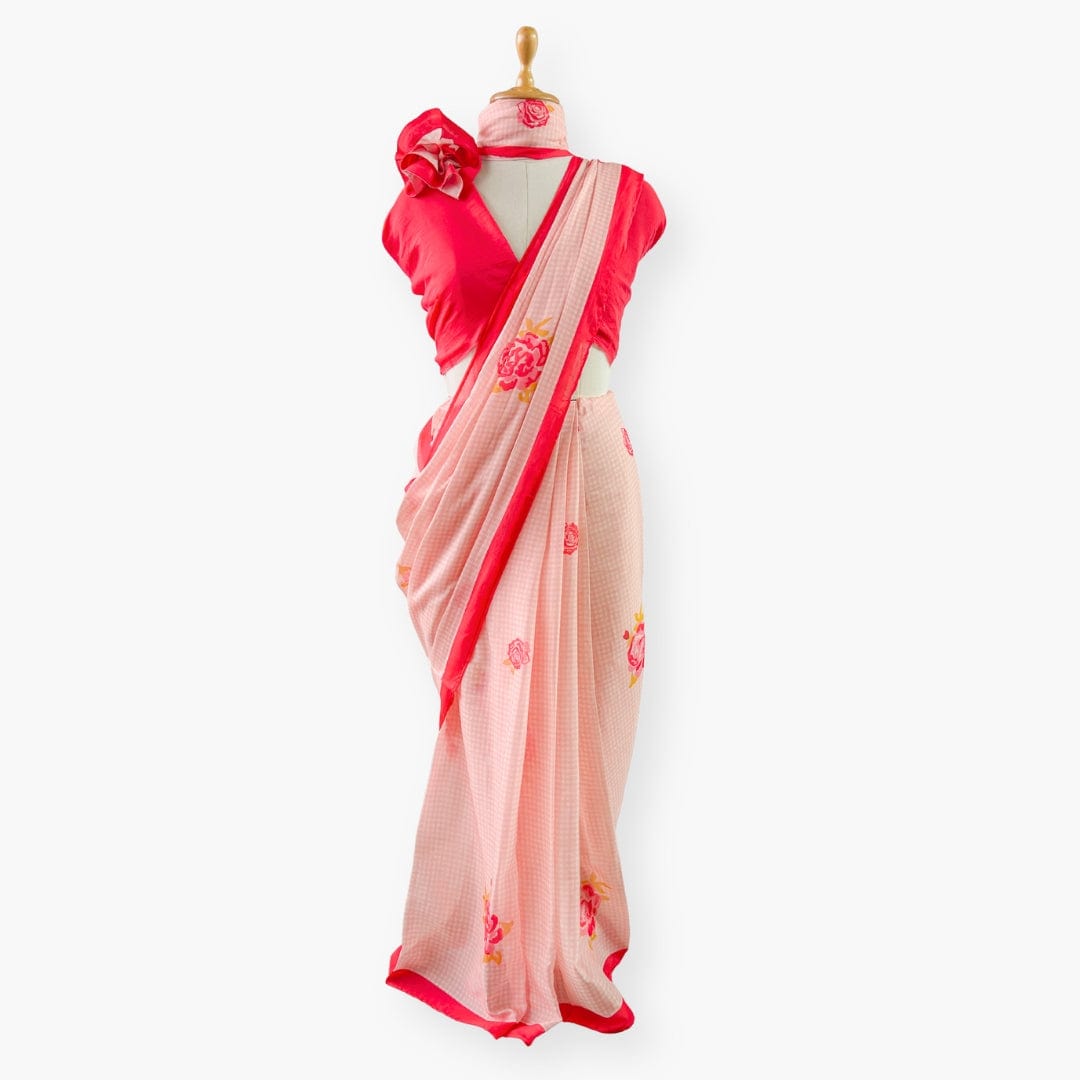 Printed Mul Chanderi Saree Saree Blush Pink Drapes of Mul Roses & Petals Printed Pure Mul Chanderi Saree With Unstitched Blouse Piece