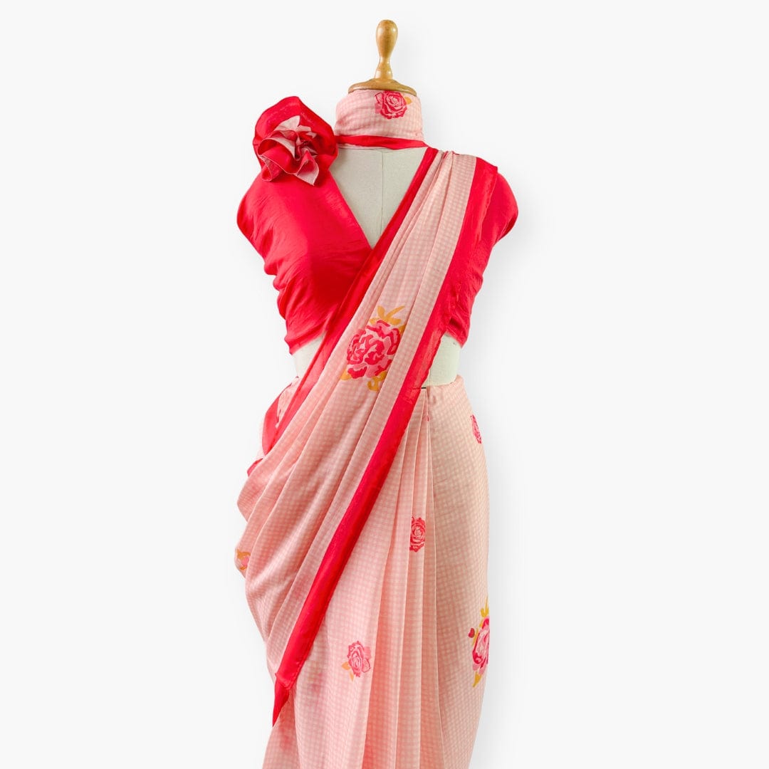 Printed Mul Chanderi Saree Saree Blush Pink Drapes of Mul Roses & Petals Printed Pure Mul Chanderi Saree With Unstitched Blouse Piece