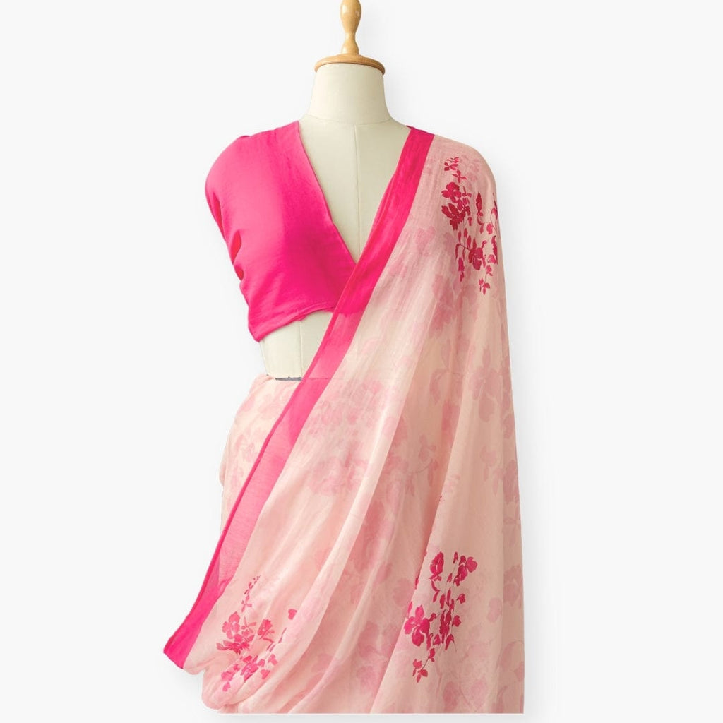 Printed Mul Chanderi Saree Saree Bright Pink Printed Pure Mul Chanderi Saree With Unstitched Blouse Piece
