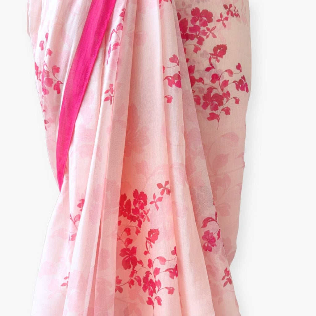 Printed Mul Chanderi Saree Saree Bright Pink Printed Pure Mul Chanderi Saree With Unstitched Blouse Piece