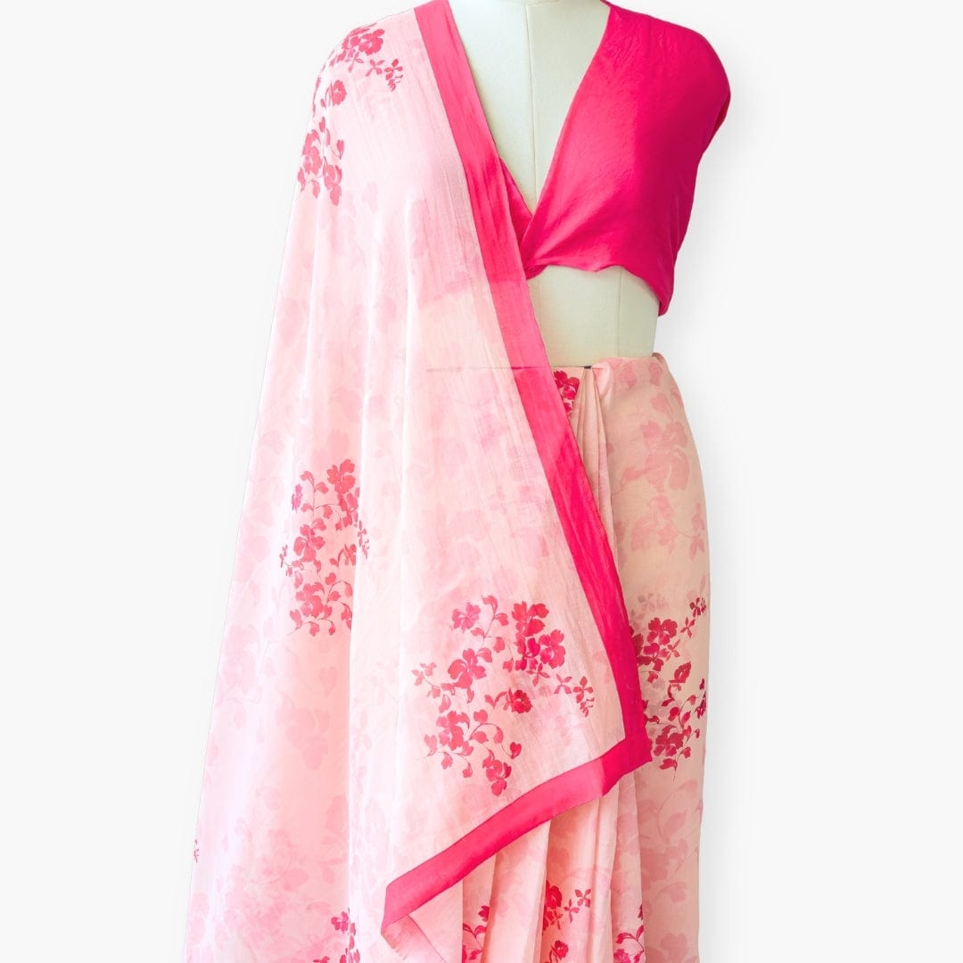 Printed Mul Chanderi Saree Saree Bright Pink Printed Pure Mul Chanderi Saree With Unstitched Blouse Piece