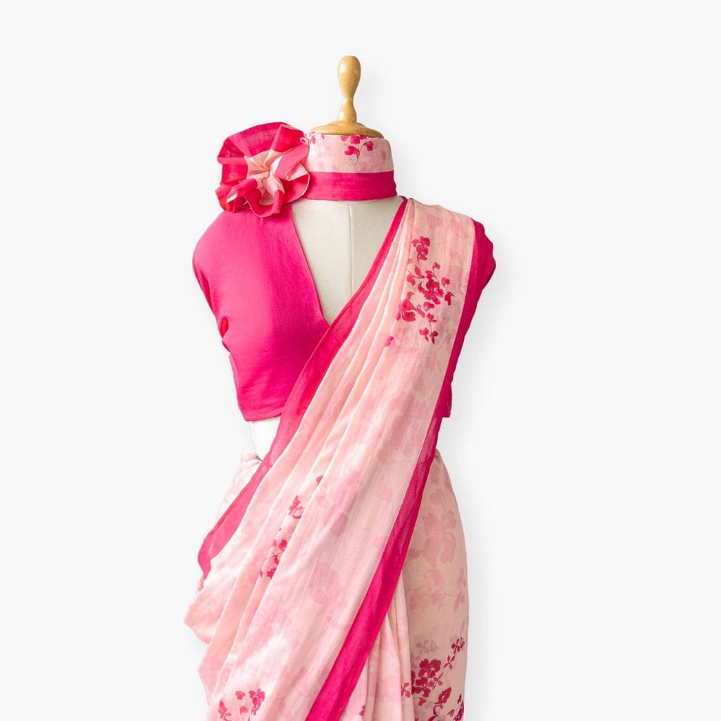 Printed Mul Chanderi Saree Saree Bright Pink Printed Pure Mul Chanderi Saree With Unstitched Blouse Piece