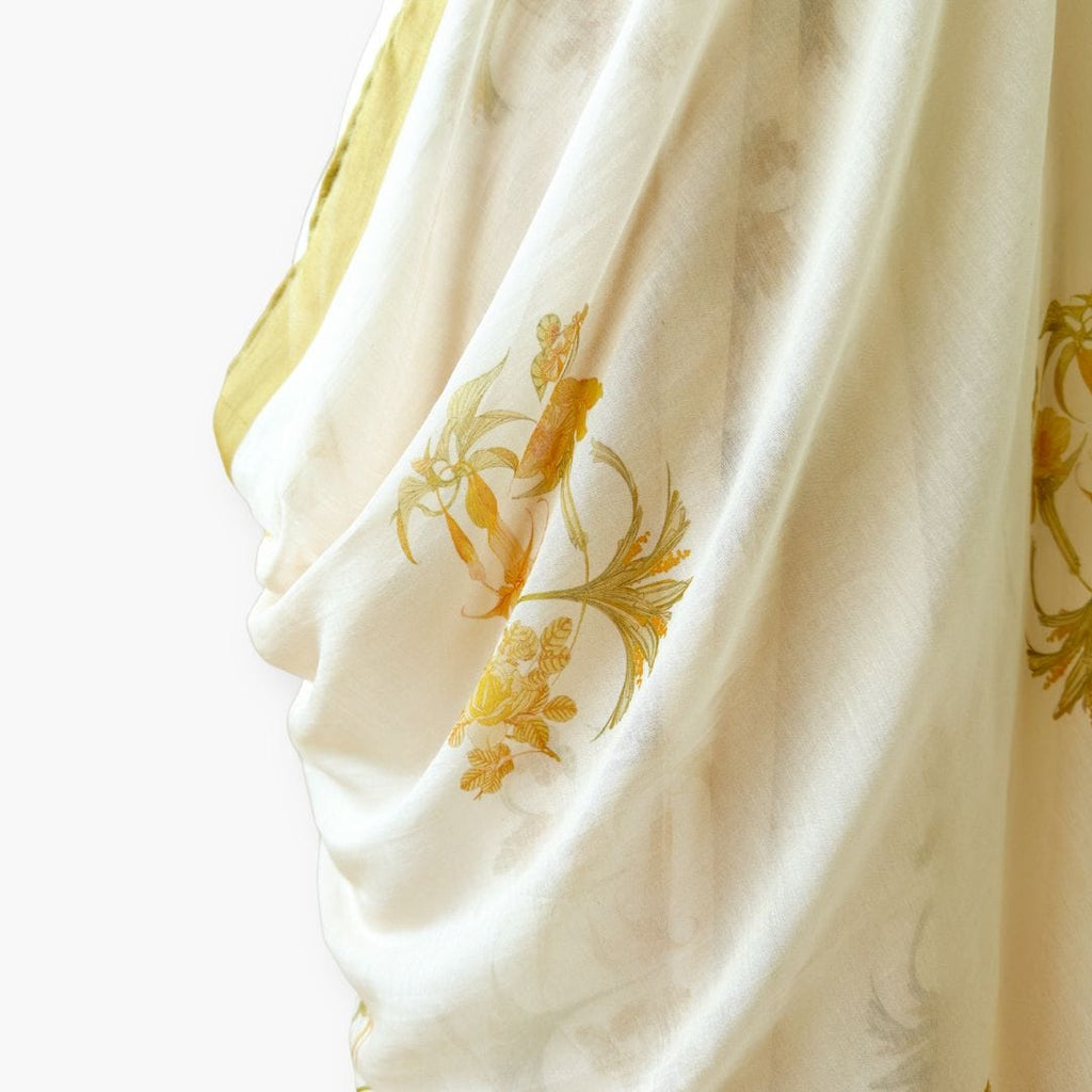 Printed Mul Chanderi Saree Saree Dusty Mustard Printed Pure Mul Chanderi Saree With Unstitched Blouse Piece