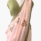 Printed Mul Chanderi Saree Saree Dusty Olive Green Printed Pure Mul Chanderi Saree With Unstitched Blouse Piece