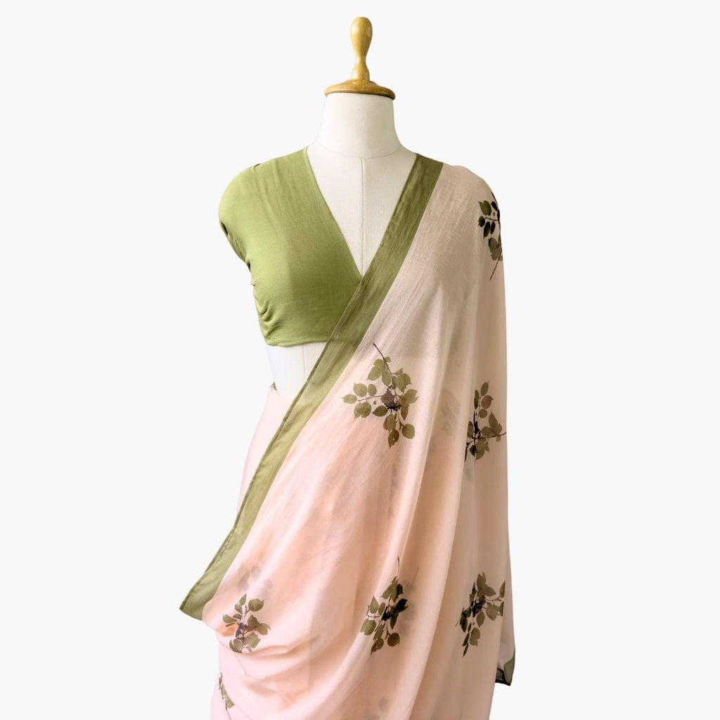 Printed Mul Chanderi Saree Saree Dusty Olive Green Printed Pure Mul Chanderi Saree With Unstitched Blouse Piece