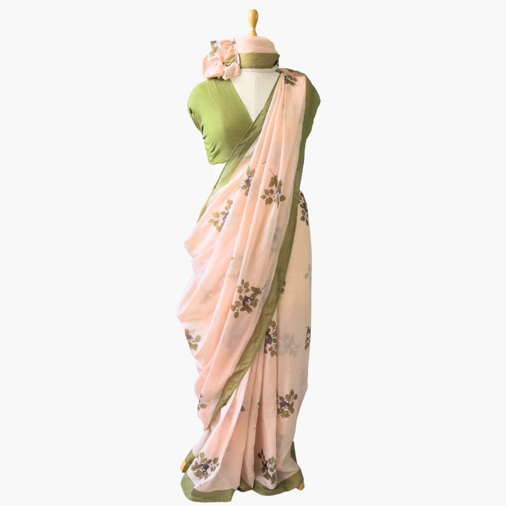 Printed Mul Chanderi Saree Saree Dusty Olive Green Printed Pure Mul Chanderi Saree With Unstitched Blouse Piece