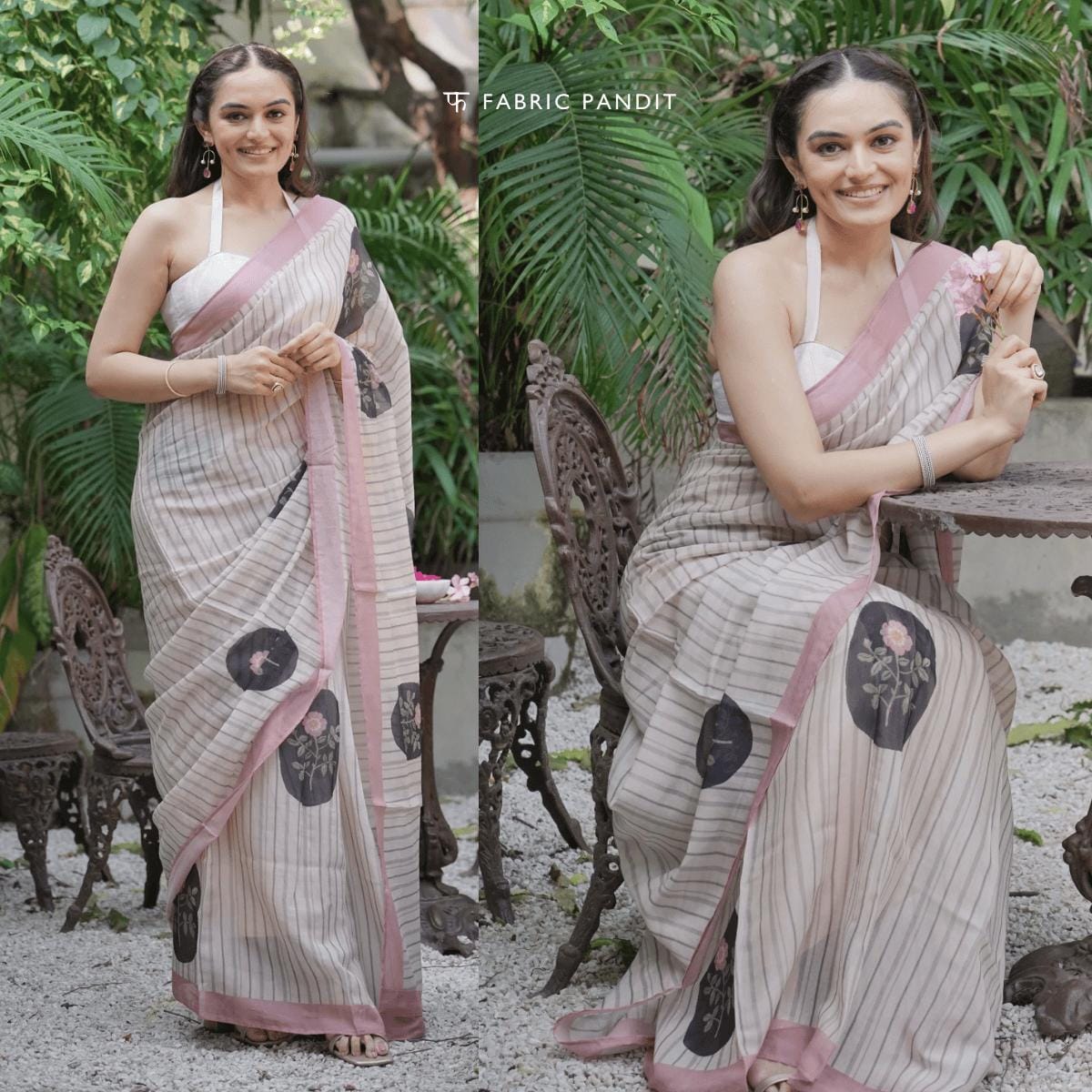 Printed Mul Chanderi Saree Saree Dusty Pink & Black Chanderi Saree
