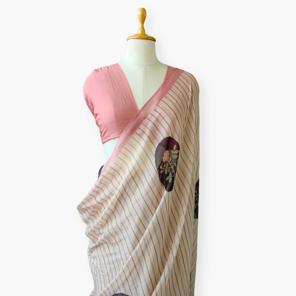 Printed Mul Chanderi Saree Saree Dusty Pink & Black Printed Pure Mul Chanderi Saree With Unstitched Blouse Piece