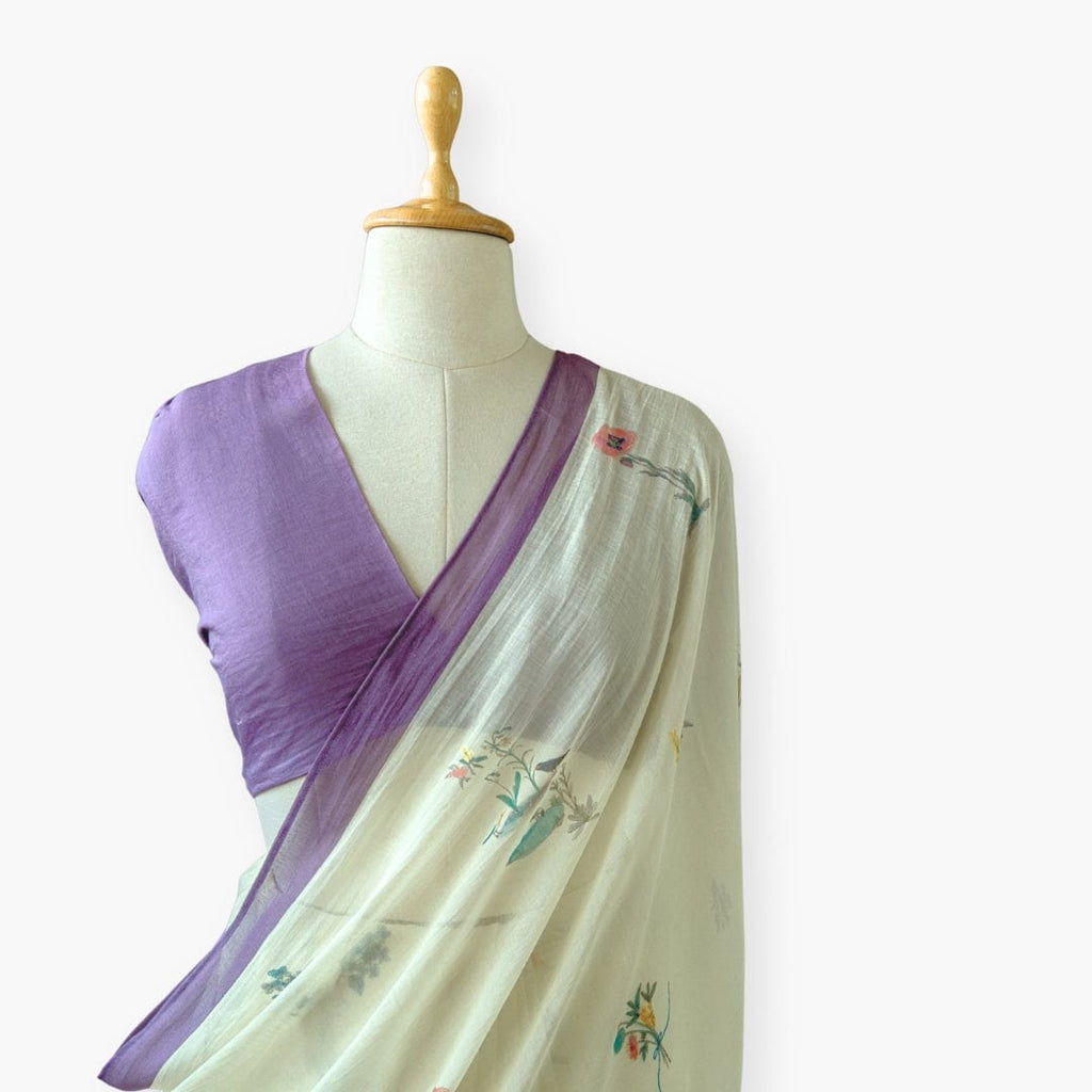 Printed Mul Chanderi Saree Saree Dusty Violet Printed Pure Mul Chanderi Saree With Unstitched Blouse Piece
