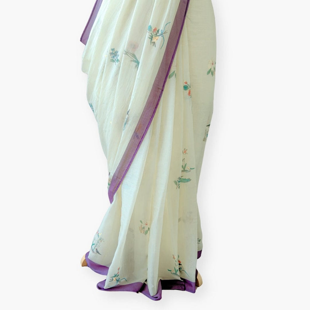 Printed Mul Chanderi Saree Saree Dusty Violet Printed Pure Mul Chanderi Saree With Unstitched Blouse Piece
