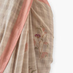 Printed Mul Chanderi Saree Saree Earthy Grey & Peach Drapes of Mul Floral Printed Pure Mul Chanderi Saree With Unstitched Blouse Piece