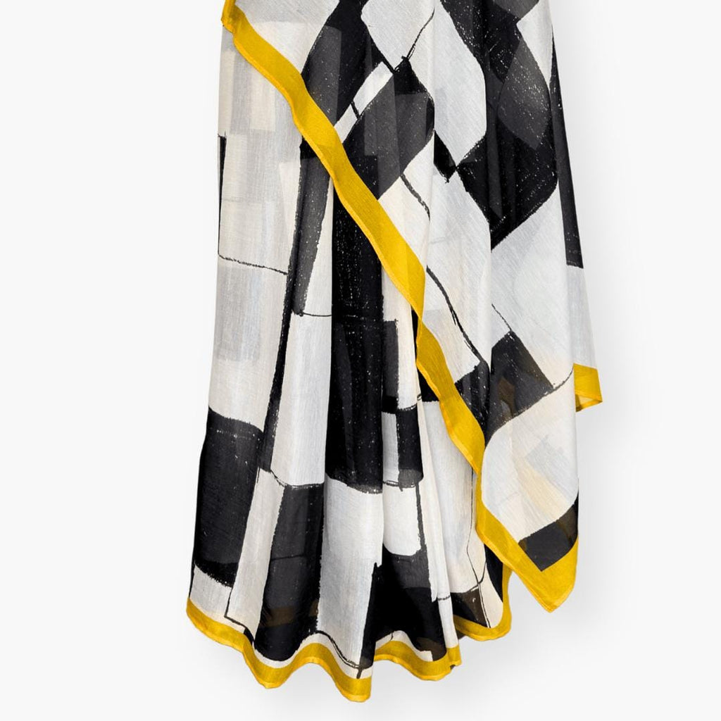 Printed Mul Chanderi Saree Saree Ivory & Black Chanderi Saree