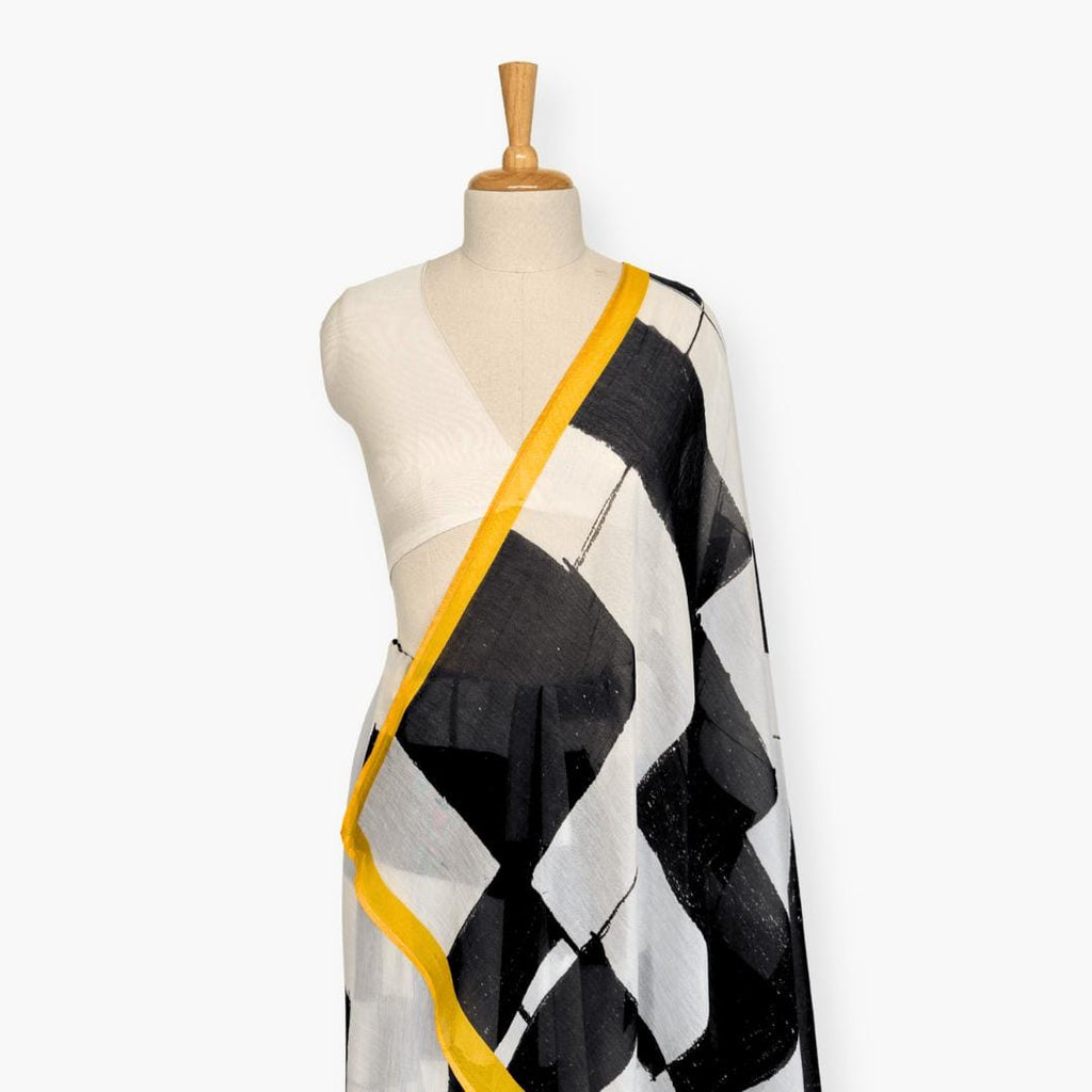 Printed Mul Chanderi Saree Saree Ivory & Black Chanderi Saree