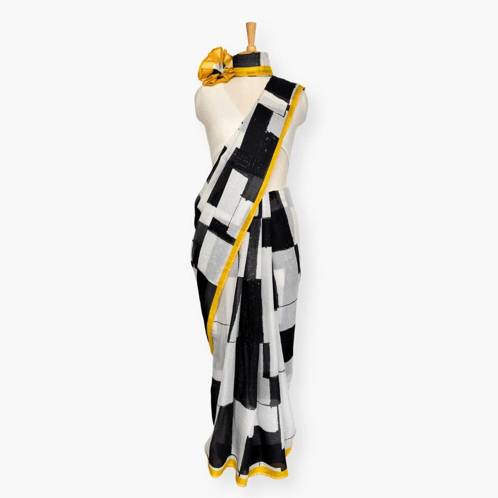 Printed Mul Chanderi Saree Saree Ivory & Black Chanderi Saree
