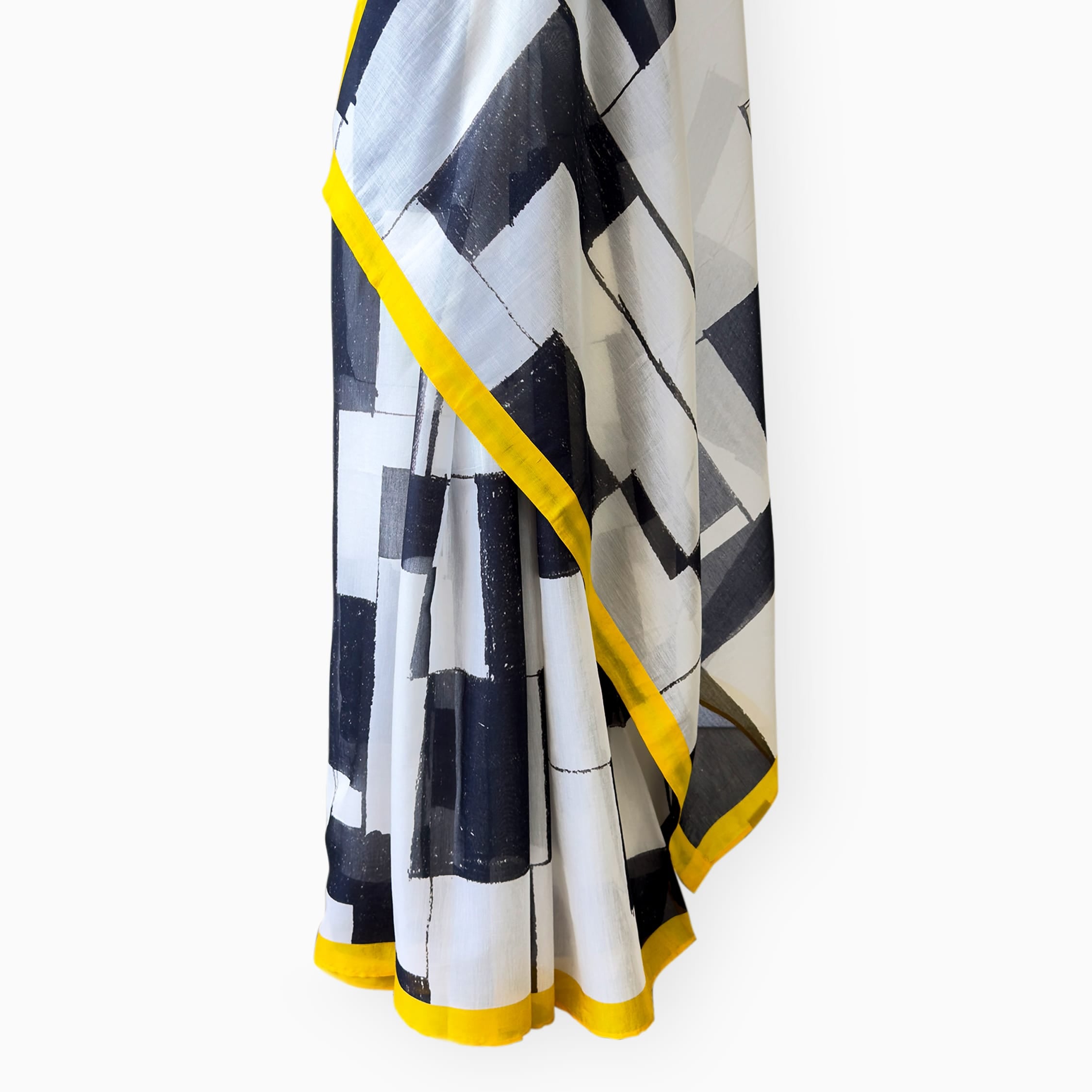 Printed Mul Chanderi Saree Saree Ivory & Black Mul Chanderi Saree