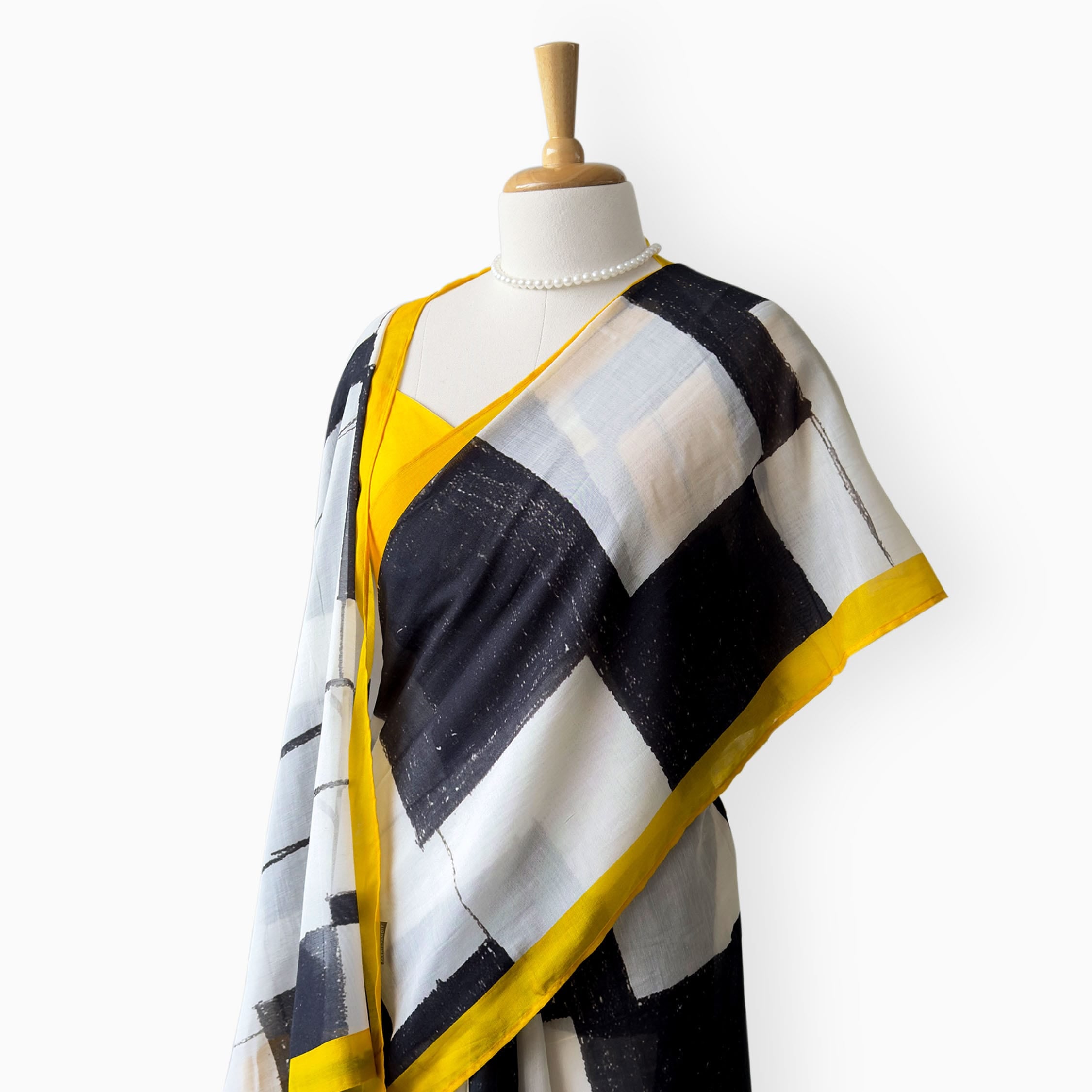Printed Mul Chanderi Saree Saree Ivory & Black Mul Chanderi Saree