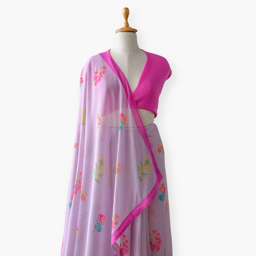 Printed Mul Chanderi Saree Saree Lilac & Pink Drapes of Mul Floral Printed Pure Mul Chanderi Saree With Unstitched Blouse Piece