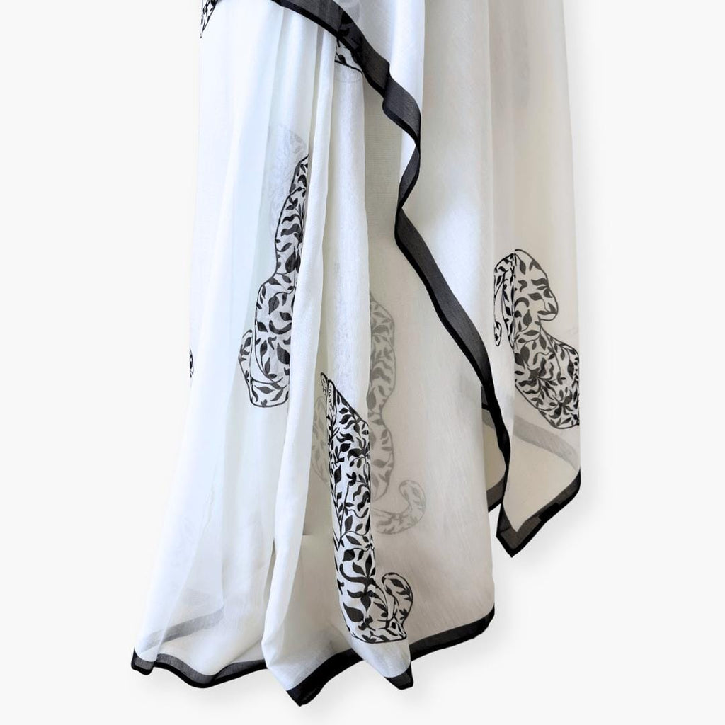 Printed Mul Chanderi Saree Saree Off-White & Black Chanderi Saree
