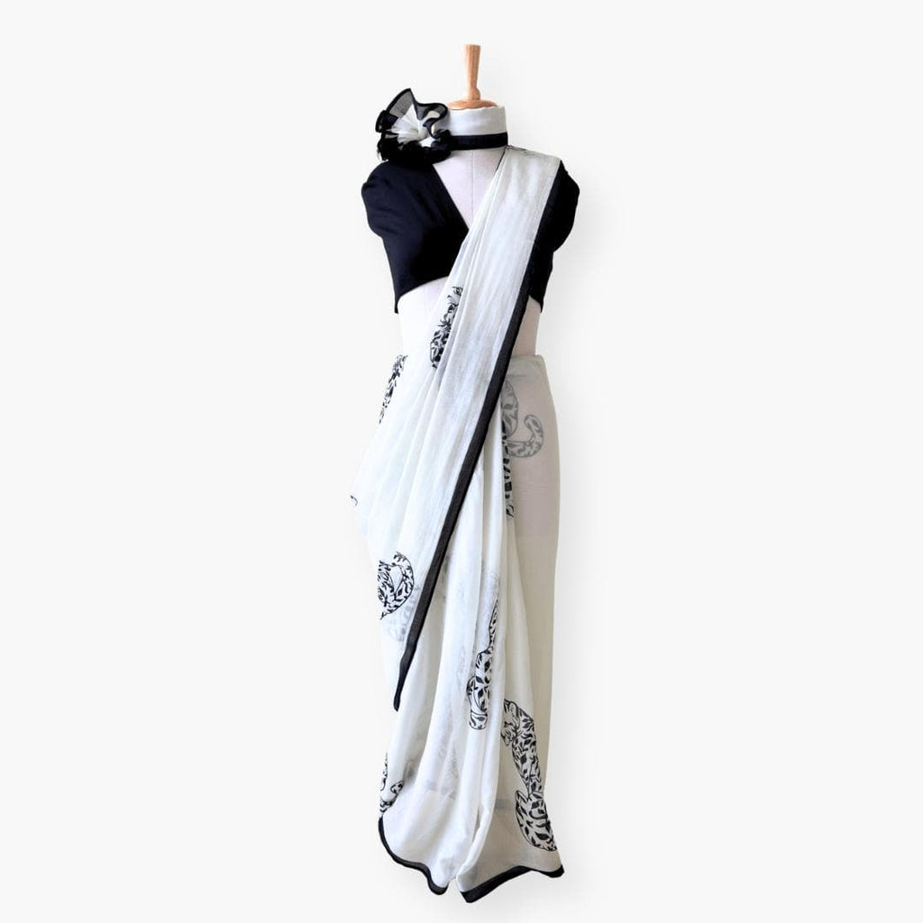 Printed Mul Chanderi Saree Saree Off-White & Black Chanderi Saree