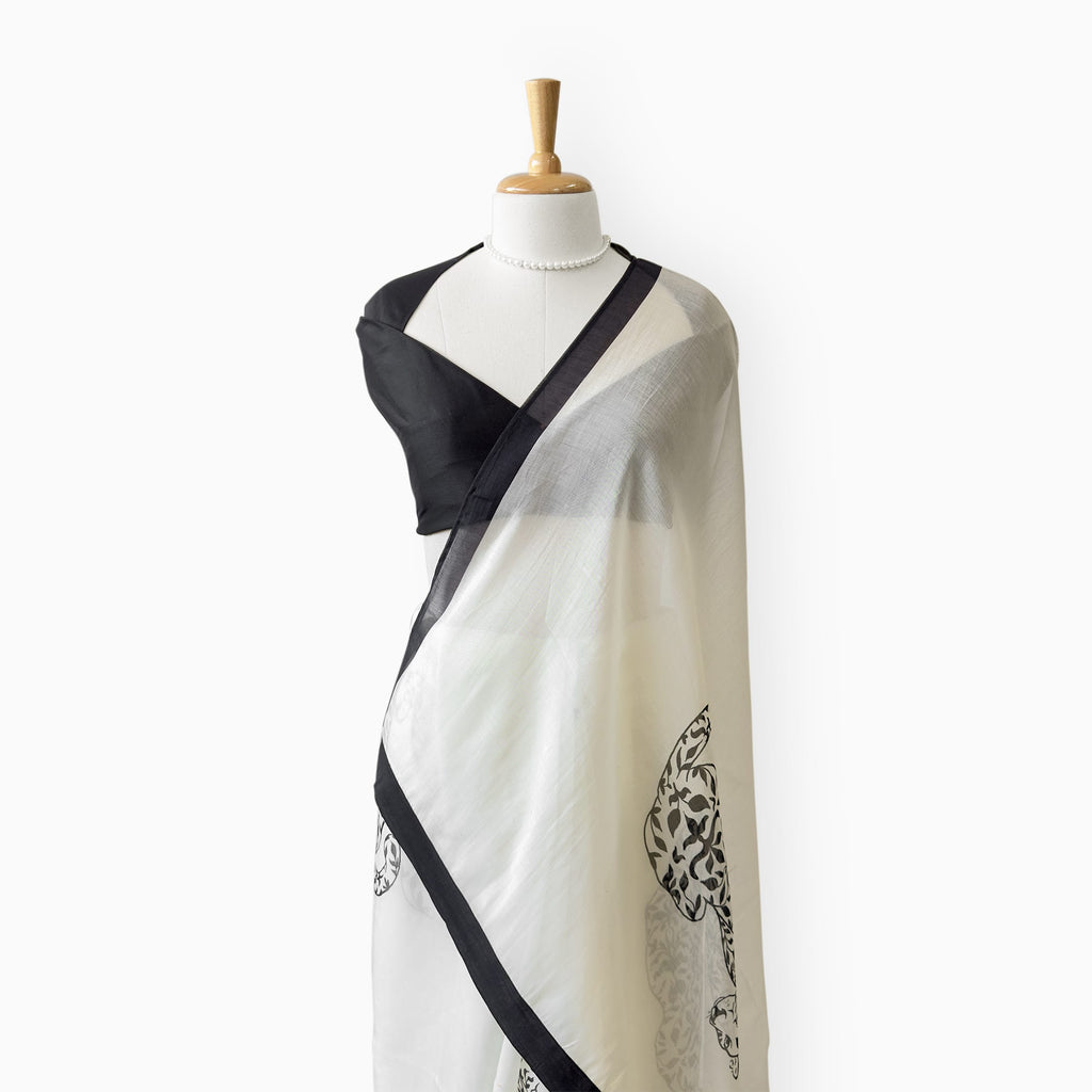 Printed Mul Chanderi Saree Saree Off-White & Black Mul Chanderi Saree