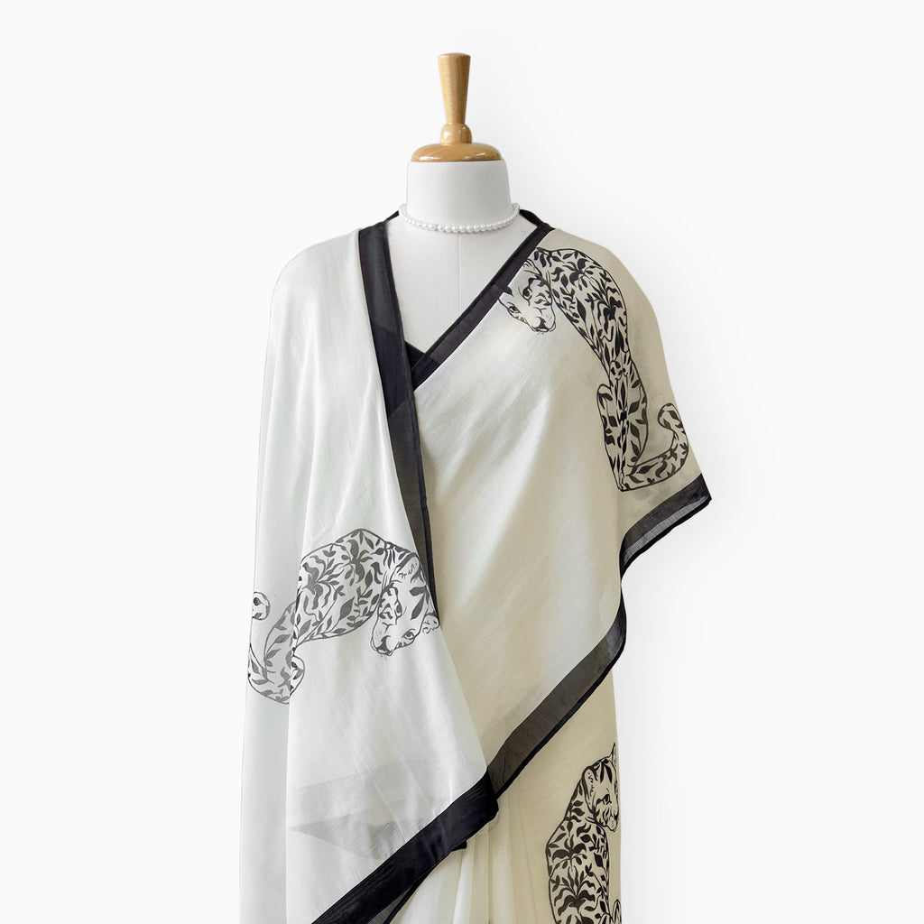 Printed Mul Chanderi Saree Saree Off-White & Black Mul Chanderi Saree