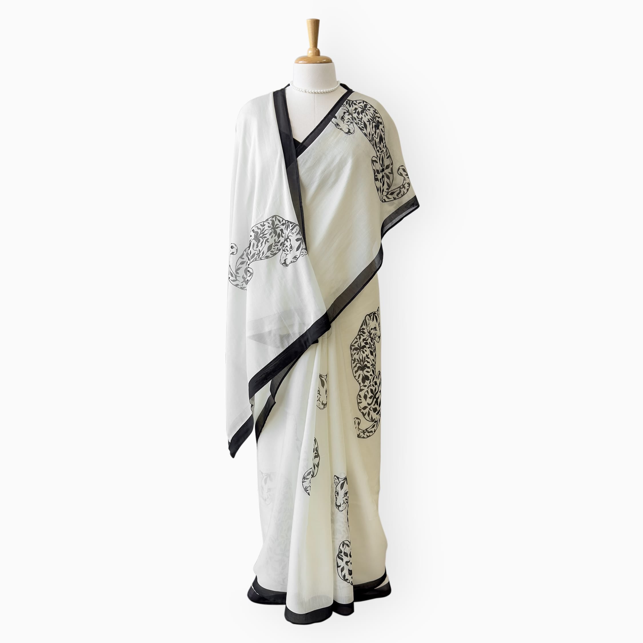 Printed Mul Chanderi Saree Saree Off-White & Black Mul Chanderi Saree